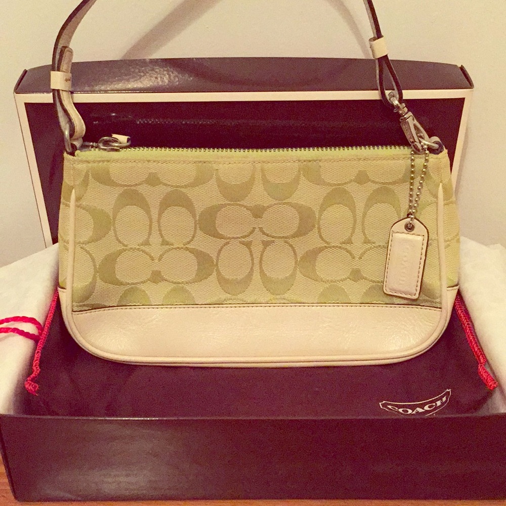 Lime green and white original Coach purse